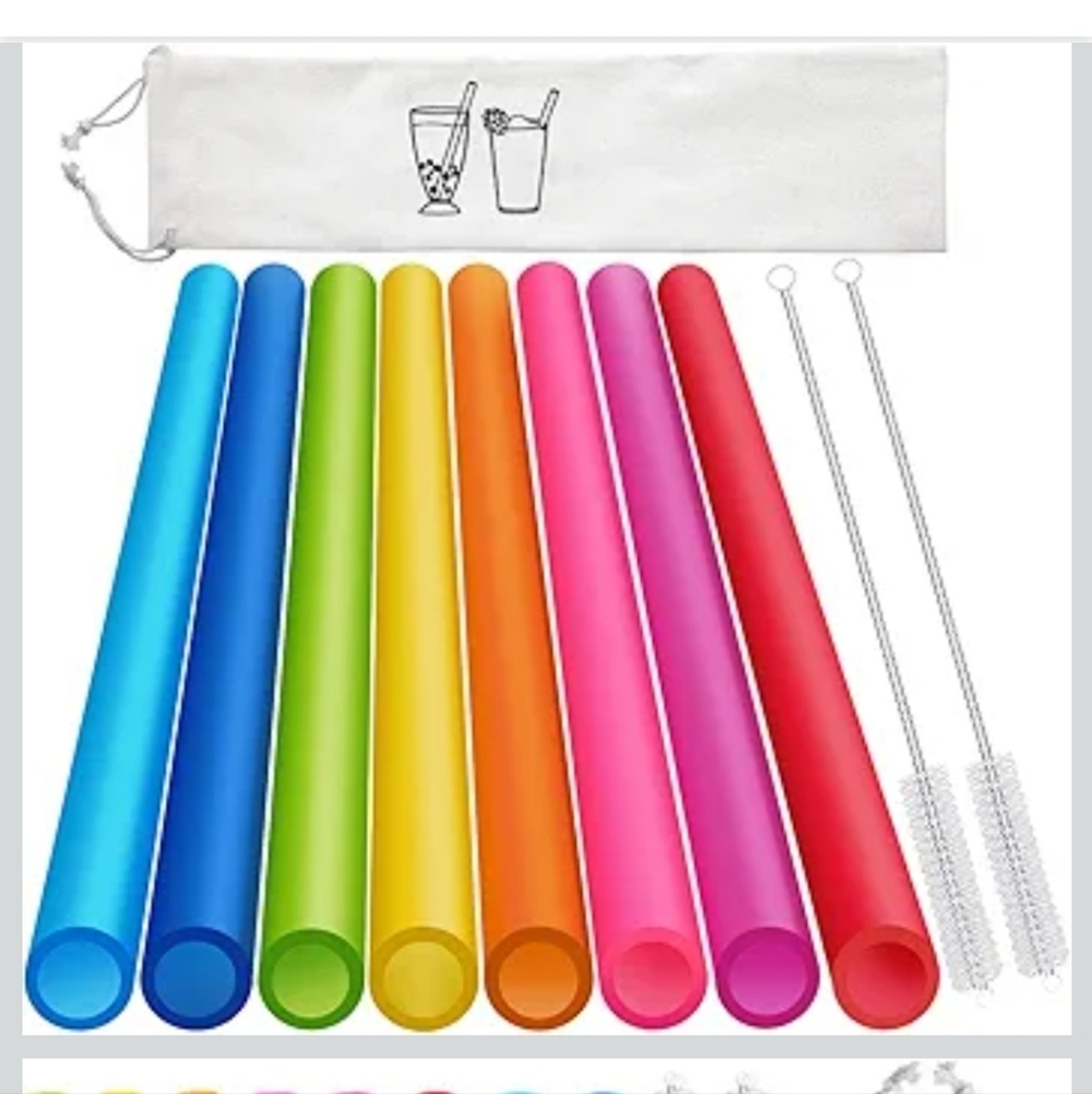 Colorful Silicone Straw Set with Cleaning Brushes